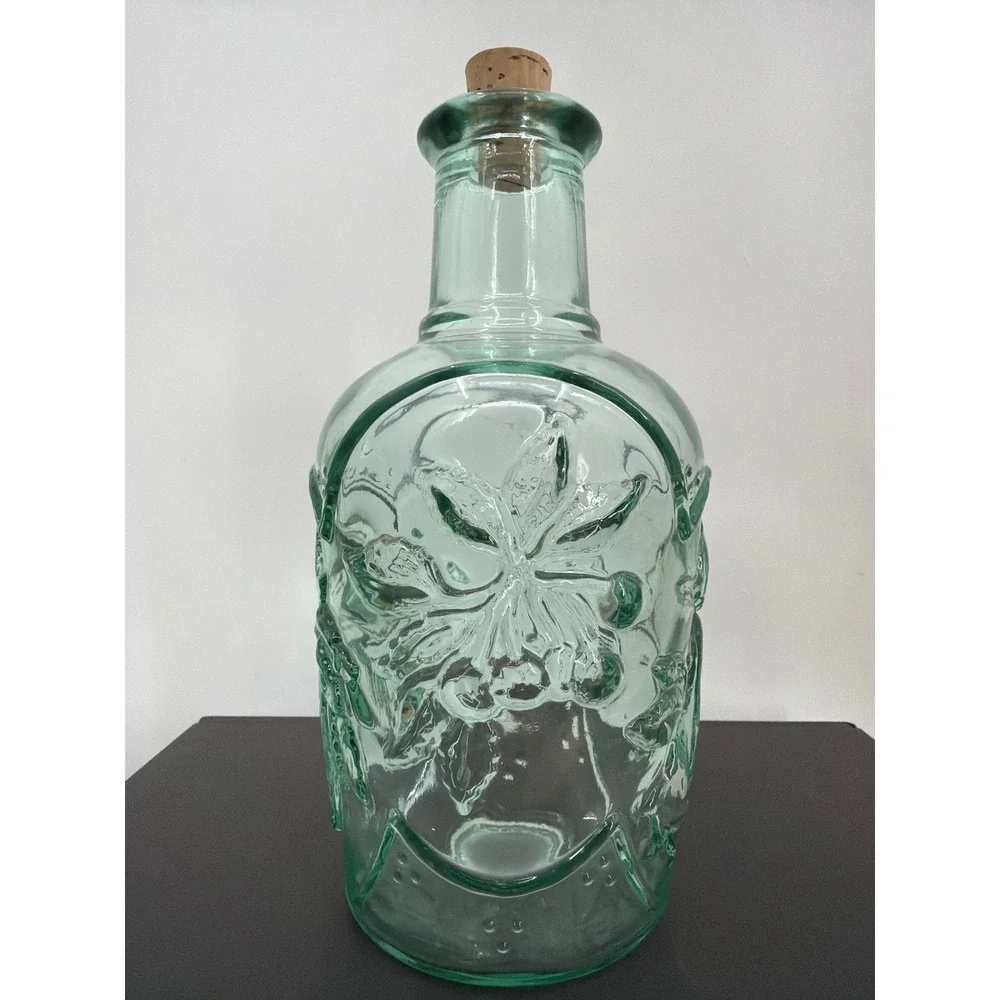 Vintage Libby Green Pressed Glass Decanter Grapes Fruit Bottle Made in Canada